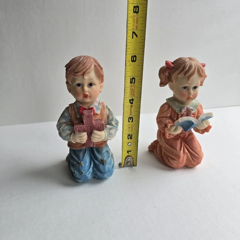Vintage Praying Boy and Girl Figurines Resin Religious Statues Set of 2